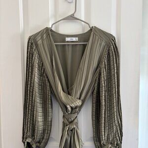 Mango Green Long Sleeve Pleated Maxi Dress